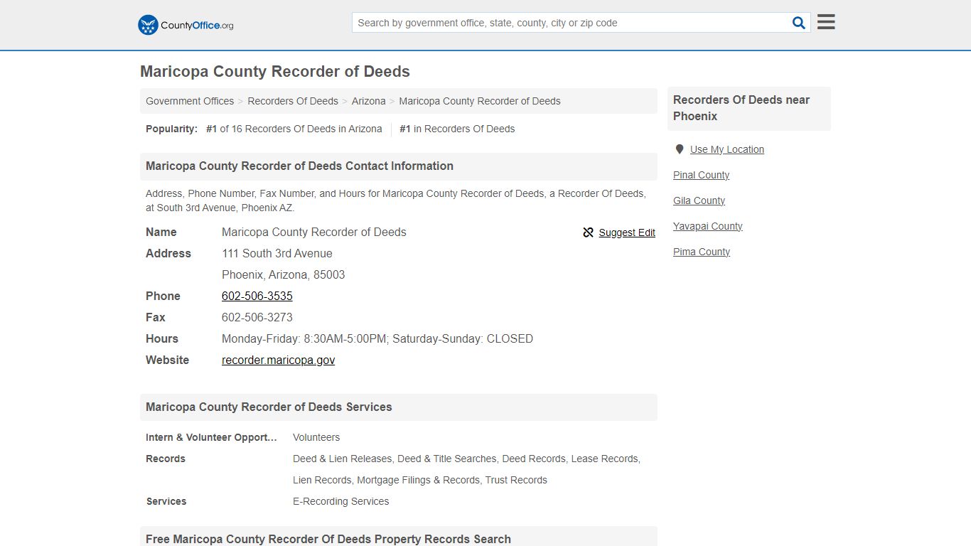 Maricopa County Recorder of Deeds - Phoenix, AZ ... - County Office